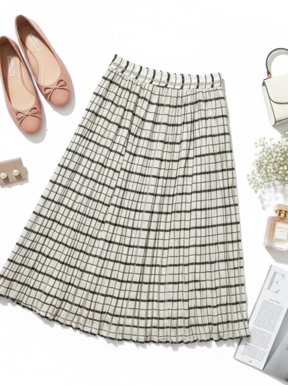 Avenue Rayon Elastic Pull On Skirt 14/16 Windowpane Plaid Crinkle skirt